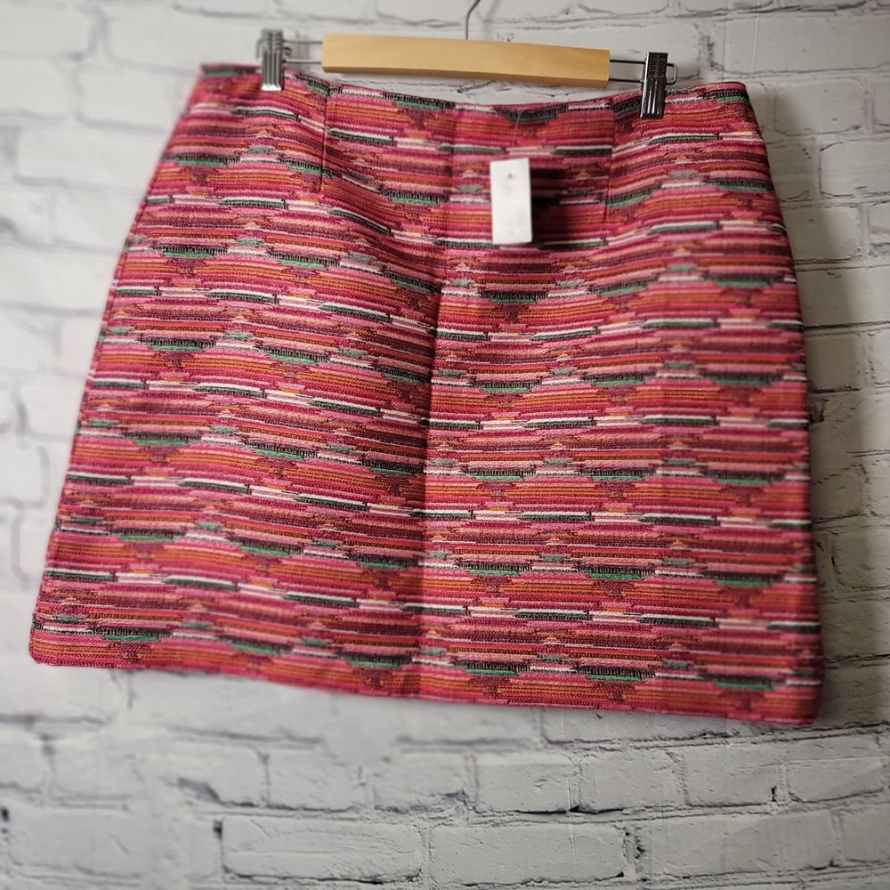 Loft Pink Orange Ikat Woven Jacquard Mini Skirt Size 14 NWT Work Career Chic NWT